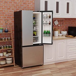 Galanz GLR16FS2D08 3 French Door Refrigerator with Bottom Freezer & Adjustable Thermostat, 16 Cu Ft, Stainless Steel