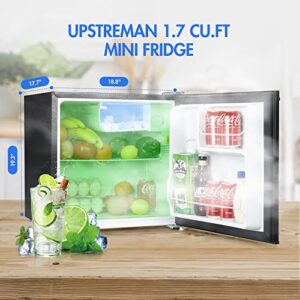 Upstreman 1.7 Cu.ft Mini Fridge with Freezer, Adjustable Thermostat, Energy Saving, Low Noise, Single Door Compact Refrigerator for Dorm, Office, Bedroom, Black-FR17