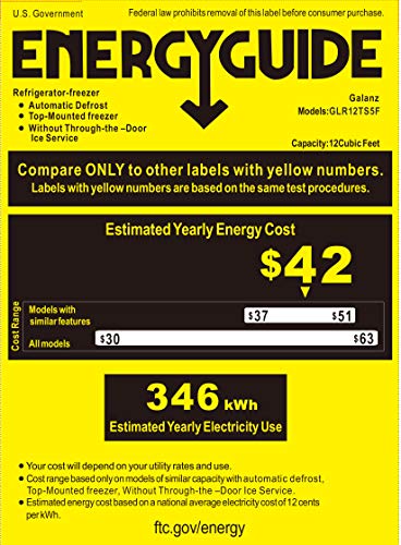 Galanz GLR12TS5F Refrigerator, Dual Door Fridge, Adjustable Electrical Thermostat Control with Top Mount Freezer Compartment, 12.0 Cu.Ft, Stainless Steel, 12
