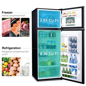 Galanz GLR12TS5F Refrigerator, Dual Door Fridge, Adjustable Electrical Thermostat Control with Top Mount Freezer Compartment, 12.0 Cu.Ft, Stainless Steel, 12