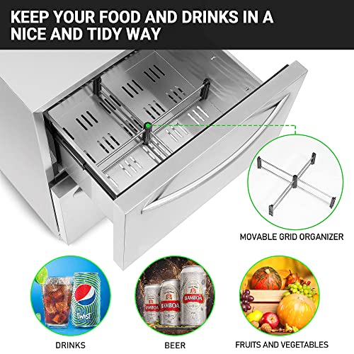 ICEJUNGLE Under Counter Refrigerator, Stainless Steel Under Counter Drawer Fridge Beverage Fridge Refrigerator with Digital Displayfor Outdoor and Home Use