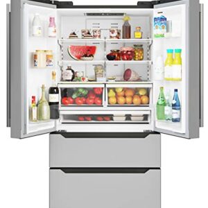 KoolMore RS-FR22 Counter Depth 22.5 Cu.Ft French Door Refrigerator with Automatic Ice Maker Stainless-Steel Fridge, Silver