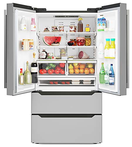 KoolMore RS-FR22 Counter Depth 22.5 Cu.Ft French Door Refrigerator with Automatic Ice Maker Stainless-Steel Fridge, Silver