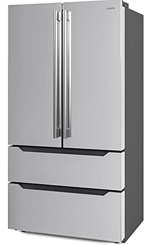 KoolMore RS-FR22 Counter Depth 22.5 Cu.Ft French Door Refrigerator with Automatic Ice Maker Stainless-Steel Fridge, Silver