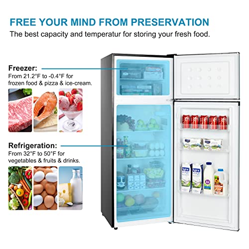 Frestec 7.4 CU' Refrigerator with Freezer, Apartment Size Refrigerator Top Freezer,2 Door Fridge with Adjustable Thermostat Control,Freestanding, Silver (FR 742 SL)