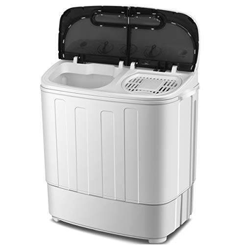 SUPER DEAL Compact Mini Twin Tub Washing Machine, Portable Laundry Washer w/Wash and Spin Cycle Combo, Built-in Gravity Drain, 13lbs Capacity for Camping, Apartments, Dorms, College Rooms, RV’s and more