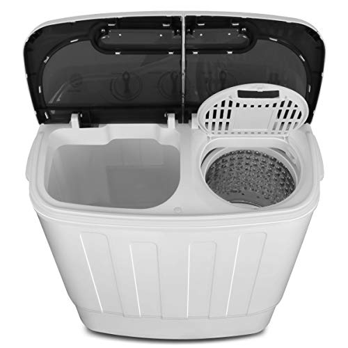 SUPER DEAL Compact Mini Twin Tub Washing Machine, Portable Laundry Washer w/Wash and Spin Cycle Combo, Built-in Gravity Drain, 13lbs Capacity for Camping, Apartments, Dorms, College Rooms, RV’s and more