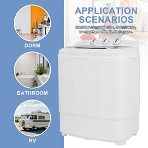 SUPER DEAL Compact Mini Twin Tub Washing Machine, Portable Laundry Washer w/Wash and Spin Cycle Combo, Built-in Gravity Drain, 13lbs Capacity for Camping, Apartments, Dorms, College Rooms, RV’s and more