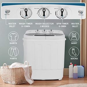 SUPER DEAL Compact Mini Twin Tub Washing Machine, Portable Laundry Washer w/Wash and Spin Cycle Combo, Built-in Gravity Drain, 13lbs Capacity for Camping, Apartments, Dorms, College Rooms, RV’s and more