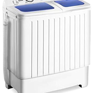 Giantex Portable Mini Compact Twin Tub Washing Machine 17.6lbs Washer Spain Spinner Portable Washing Machine, Blue+ White