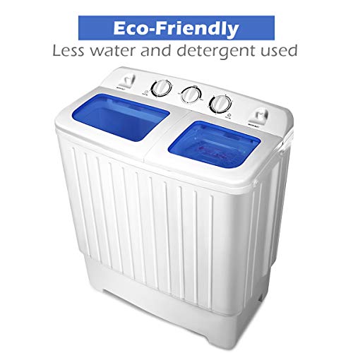 Giantex Portable Mini Compact Twin Tub Washing Machine 17.6lbs Washer Spain Spinner Portable Washing Machine, Blue+ White