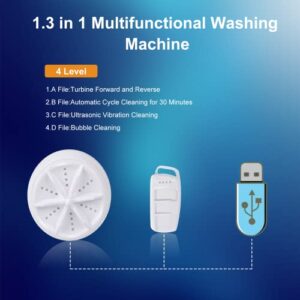 Portable Washing Machine, Mini Ultrasonic Washing Machine 3 in 1 Dishwashers Ultrasonic Waves Suitable for Home, Business, Travel, College Room, RV, Apartment