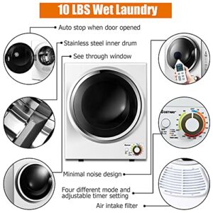 COSTWAY Compact Laundry Dryer, 110V Electric Portable Clothes Dryer with Stainless Steel Tub, Control Panel Downside Easy Control for 4 Automatic Drying Mode, White