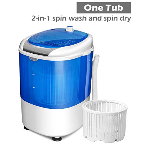 COSTWAY Portable Mini Washing Machine with Spin Dryer, Washing Capacity 5.5lbs, Electric Compact Machines Durable Design Energy Saving, Rotary Controller, Laundry Washer for Home Apartment RV, Blue