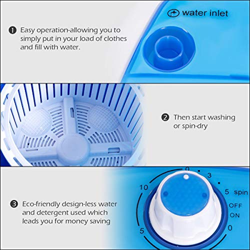 COSTWAY Portable Mini Washing Machine with Spin Dryer, Washing Capacity 5.5lbs, Electric Compact Machines Durable Design Energy Saving, Rotary Controller, Laundry Washer for Home Apartment RV, Blue