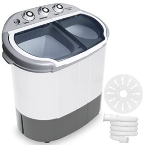 pyle compact home washer & dryer, 2 in 1 portable mini washing machine, twin tubs, 11lbs. capacity, 110v, spin cycle w/hose, translucent tub container window, ideal for smaller laundry loads