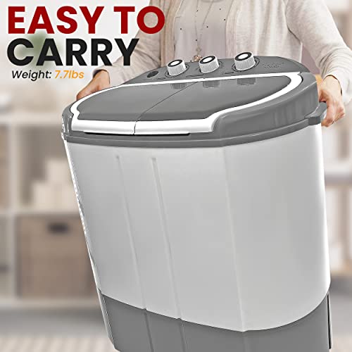 Pyle Compact Home Washer & Dryer, 2 in 1 Portable Mini Washing Machine, Twin Tubs, 11lbs. Capacity, 110V, Spin Cycle w/Hose, Translucent Tub Container Window, Ideal for Smaller Laundry Loads