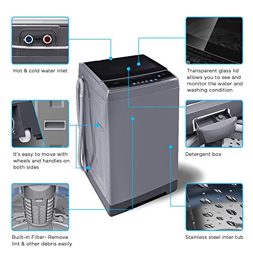 COMFEE’ 1.6 Cu.ft Portable Washing Machine, 11lbs Capacity Fully Automatic Compact Washer with Wheels, 6 Wash Programs Laundry Washer with Drain Pump, Ideal for Apartments, RV, Camping, Magnetic Gray