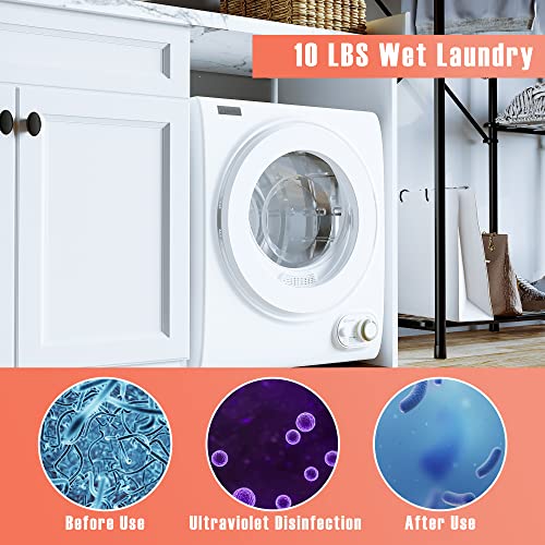 Euhomy 110V Compact Laundry Dryer, 1.5 cu.ft Front Load Stainless Steel Clothes Dryers with Stainless Steel Tub, Control Panel Downside Easy Control for 4 Automatic Drying Mode, White