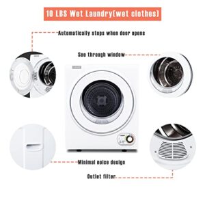 Euhomy 110V Compact Laundry Dryer, 1.5 cu.ft Front Load Stainless Steel Clothes Dryers with Stainless Steel Tub, Control Panel Downside Easy Control for 4 Automatic Drying Mode, White