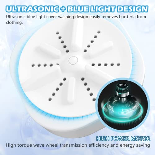 Mini Washing Machine, Upgraded Ultrasonic Portable Washer with Remote & Suction Cup, Small Washer Machine for College Rooms, Travel, Home and Apartment Laundry, 3 Mode Adjustable & Blue Light