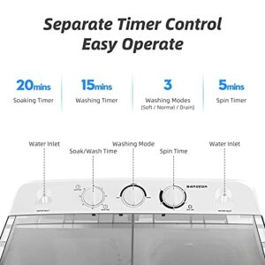 BANGSON Portable Washing Machine, 17.6 lbs Washer(11Lbs) and Spinner(6.6Lbs), Mini Compact Twin Tub Washing Machine, Washer and Dryer Combo, Timer Control with Soaking Function(20mins), For Dorms, Apartments, RVs, (Black&White)
