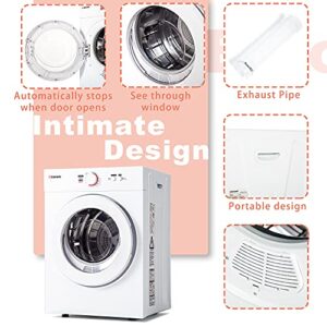 Euhomy Compact Laundry Dryer 1.8 cu.ft, Stainless Steel Clothes Dryers With Exhaust Pipe, Four-Function Portable Dryer For Apartments, Home, Dorm, White