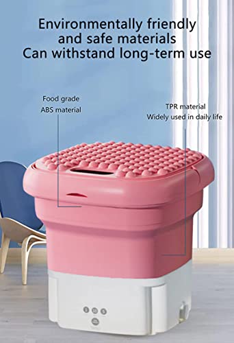 Portable Washing Machine, Mini Foldable Washer and Spin Dryer Small Foldable Bucket Washer for Camping, RV, Travel, Small Spaces, Lightweight and Easy to Carry (Pink)