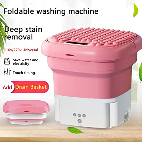 Portable Washing Machine, Mini Foldable Washer and Spin Dryer Small Foldable Bucket Washer for Camping, RV, Travel, Small Spaces, Lightweight and Easy to Carry (Pink)