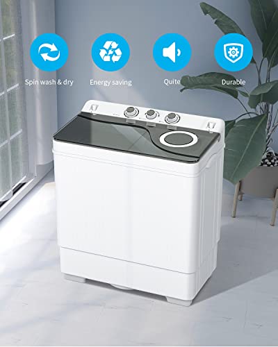 ROVSUN 26lbs Compact Twin Tub Portable Washing Machine, Mini Washer(18lbs) & Spiner(8lbs) / Built-in Drain Pump/Semi-Automatic for Camping, Apartments, Dorms & RV’s (Grey)
