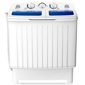 costway portable washing machine, twin tub 17.6lbs capacity, washer(11lbs) and spinner(6.6lbs), durable design, timer control, compact laundry washer for rv, apartments and dorms, blue