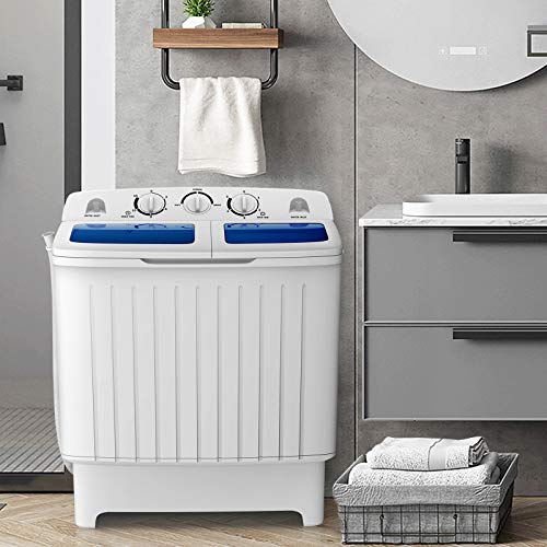 COSTWAY Portable Washing Machine, Twin Tub 17.6Lbs Capacity, Washer(11Lbs) and Spinner(6.6Lbs), Durable Design, Timer Control, Compact Laundry Washer for RV, Apartments and Dorms, Blue