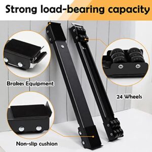 Extendable Furniture Appliances Rollers, Mover Tools with 24 Roller & Brake Equipment for Heavy Washing Dryer Machine Refrigerator for Mobile Wheels Strong Base Stand Hold Up to 660 lb Black
