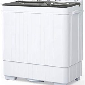 KUPPET Compact Twin Tub Portable Mini Washing Machine 26lbs Capacity, Washer(18lbs)&Spiner(8lbs)/Built-in Drain Pump/Semi-Automatic (White&Gray)