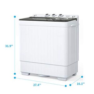 KUPPET Compact Twin Tub Portable Mini Washing Machine 26lbs Capacity, Washer(18lbs)&Spiner(8lbs)/Built-in Drain Pump/Semi-Automatic (White&Gray)