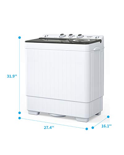 KUPPET Compact Twin Tub Portable Mini Washing Machine 26lbs Capacity, Washer(18lbs)&Spiner(8lbs)/Built-in Drain Pump/Semi-Automatic (White&Gray)