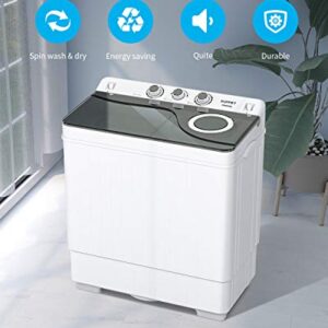 KUPPET Compact Twin Tub Portable Mini Washing Machine 26lbs Capacity, Washer(18lbs)&Spiner(8lbs)/Built-in Drain Pump/Semi-Automatic (White&Gray)
