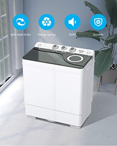 KUPPET Compact Twin Tub Portable Mini Washing Machine 26lbs Capacity, Washer(18lbs)&Spiner(8lbs)/Built-in Drain Pump/Semi-Automatic (White&Gray)