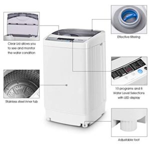 Giantex Full-Automatic Washing Machine Portable Compact 1.34 Cu.ft Laundry Washer Spin with Drain Pump, 10 programs 8 Water Level Selections with LED Display 9.92 Lbs Capacity