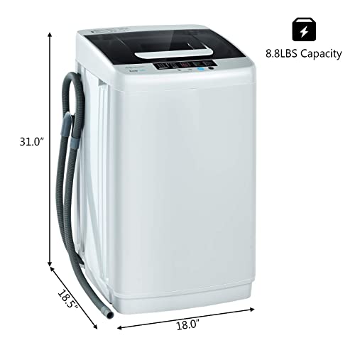 Giantex Full Automatic Washing Machine, 2 in 1 Portable Laundry Washer, 8.8lbs Washer and Dryer Combo, 1.04 cu.ft 10 Programs Built-in Drain Pump, Energy Saving Top Load Washer for Apartment Dorm