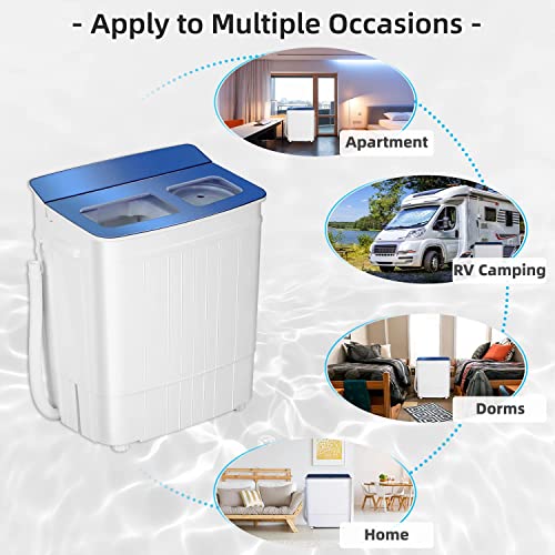 Atripark Portable Mini Washing Machine, Atripark Compact 17.6lbs Twin Tub Washer (11lbs) and Spin Dryer Combo (6.6lbs), Timer Control with Soaking Function Ideal for Dorms, Apartments, RVs, Camping etc, Blue