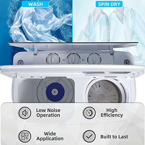 Atripark Portable Mini Washing Machine, Atripark Compact 17.6lbs Twin Tub Washer (11lbs) and Spin Dryer Combo (6.6lbs), Timer Control with Soaking Function Ideal for Dorms, Apartments, RVs, Camping etc, Blue