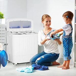 Atripark Portable Mini Washing Machine, Atripark Compact 17.6lbs Twin Tub Washer (11lbs) and Spin Dryer Combo (6.6lbs), Timer Control with Soaking Function Ideal for Dorms, Apartments, RVs, Camping etc, Blue