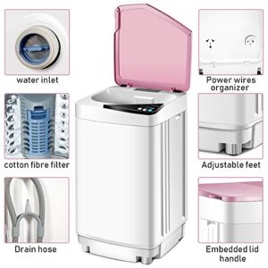 Giantex Full-Automatic Washing Machine Portable Washer and Spin Dryer 7.7 lbs Capacity Compact Laundry Washer with Built-in Barrel Light Drain Pump and Long Hose for Apartments Camping (White & Pink)
