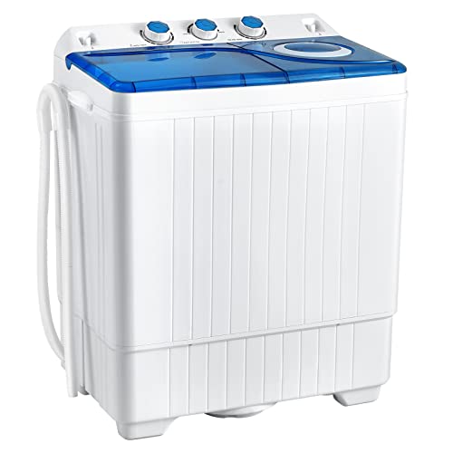 LDAILY Portable Washer and Dryer, Twin Tub Washer and Spin Dryer with 26 lbs Capacity, Semi-automatic Laundry Washer with Built-in Drain Pump, Portable Washing Machine for Apartment, Dorm & RV's