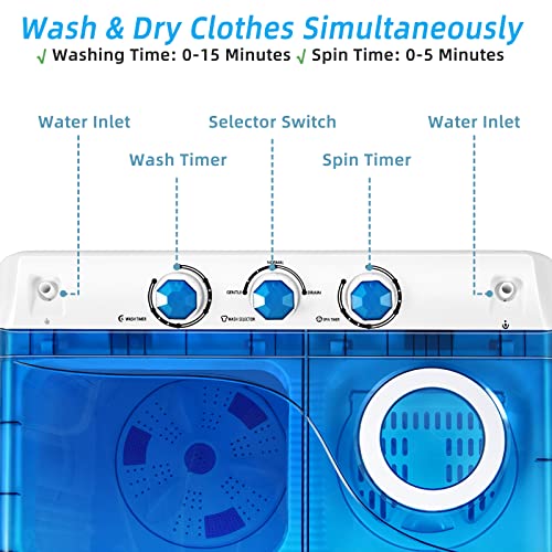 LDAILY Portable Washer and Dryer, Twin Tub Washer and Spin Dryer with 26 lbs Capacity, Semi-automatic Laundry Washer with Built-in Drain Pump, Portable Washing Machine for Apartment, Dorm & RV's