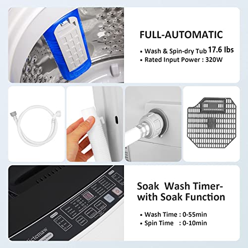 Nictemaw Portable Washing Machine 𝟏𝟕.𝟔Lbs Capacity Portable Washer 1.9 Cu.ft Full-Automatic Compact Laundry Washer With Drain Pump,10 Wash Programs 8 water levels with LED display Ideal for Home