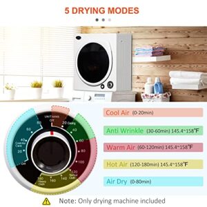 HOMCOM Automatic Dryer Machine, 1350W 3.22 Cu. Ft. Portable Clothes Dryer with 5 Drying Modes and Stainless Steel Tub for Apartment or Dorm, White