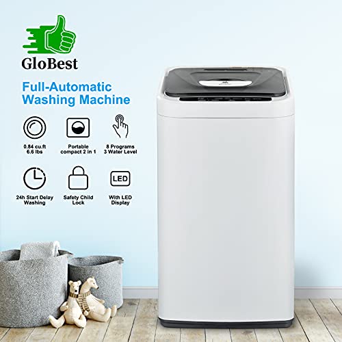 Portable Washing Machine, Full-Automatic Washer Compact Laundry Machine and Dryer Combo, Built-in Pump Drain, 6.6lbs Capacity, LED Display, ideal Laundry for Dorm, Apartment, RV