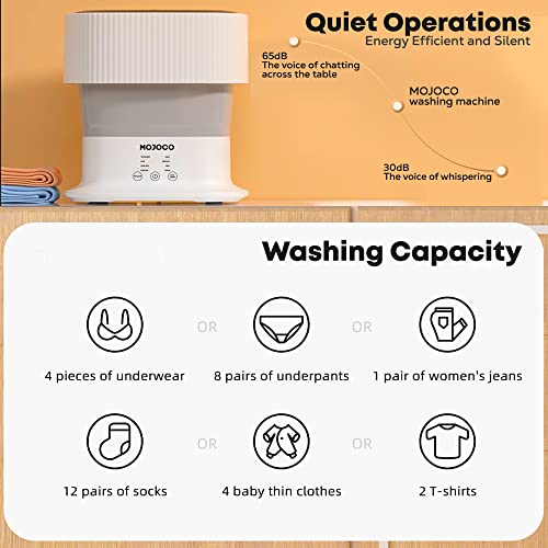 Mojoco Foldable Washing Machine - Portable Washing Machine for Baby/Girls Clothes/Socks/Underwear/Towels - Collapsible Mini Washer - Automatic Energy Efficient Laundry Machine with Blue Light